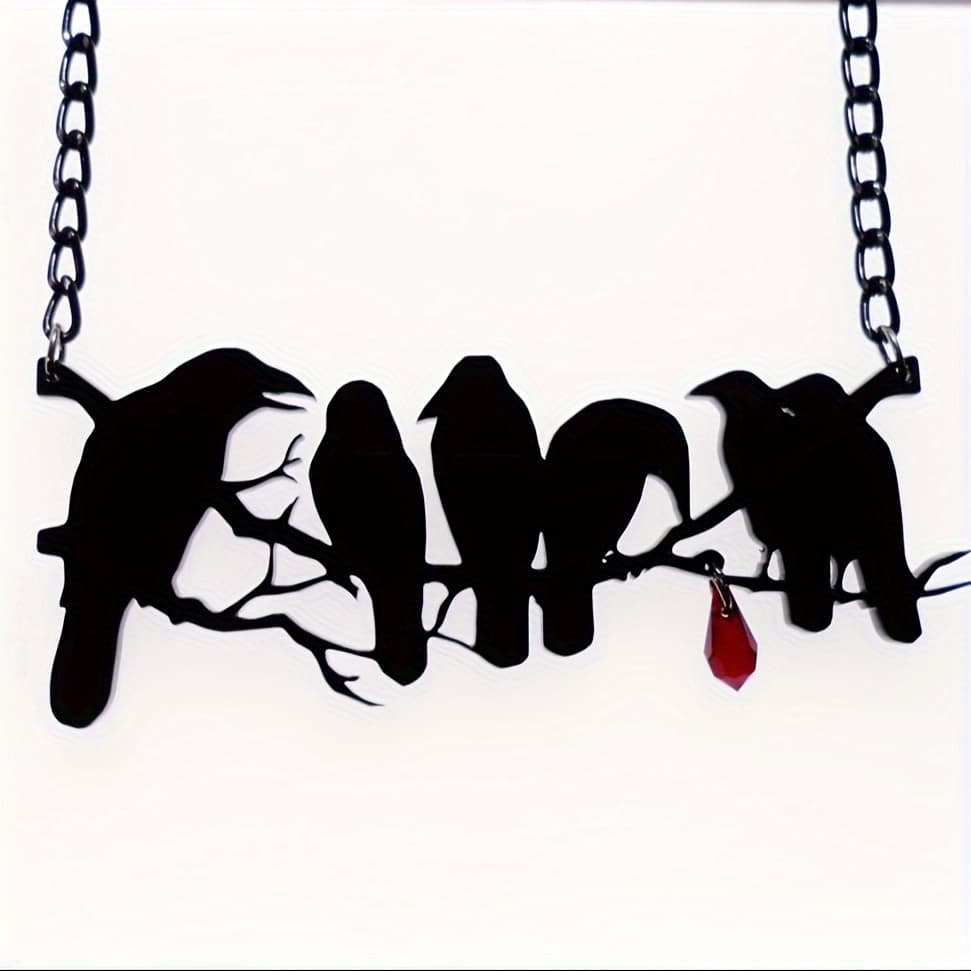 TEMU Retro Black Gothic Mystery Pendant Necklace, 6 On Branch, Unisex Seasonal Gothic Jewelry For Holiday/ Festival Accessory.