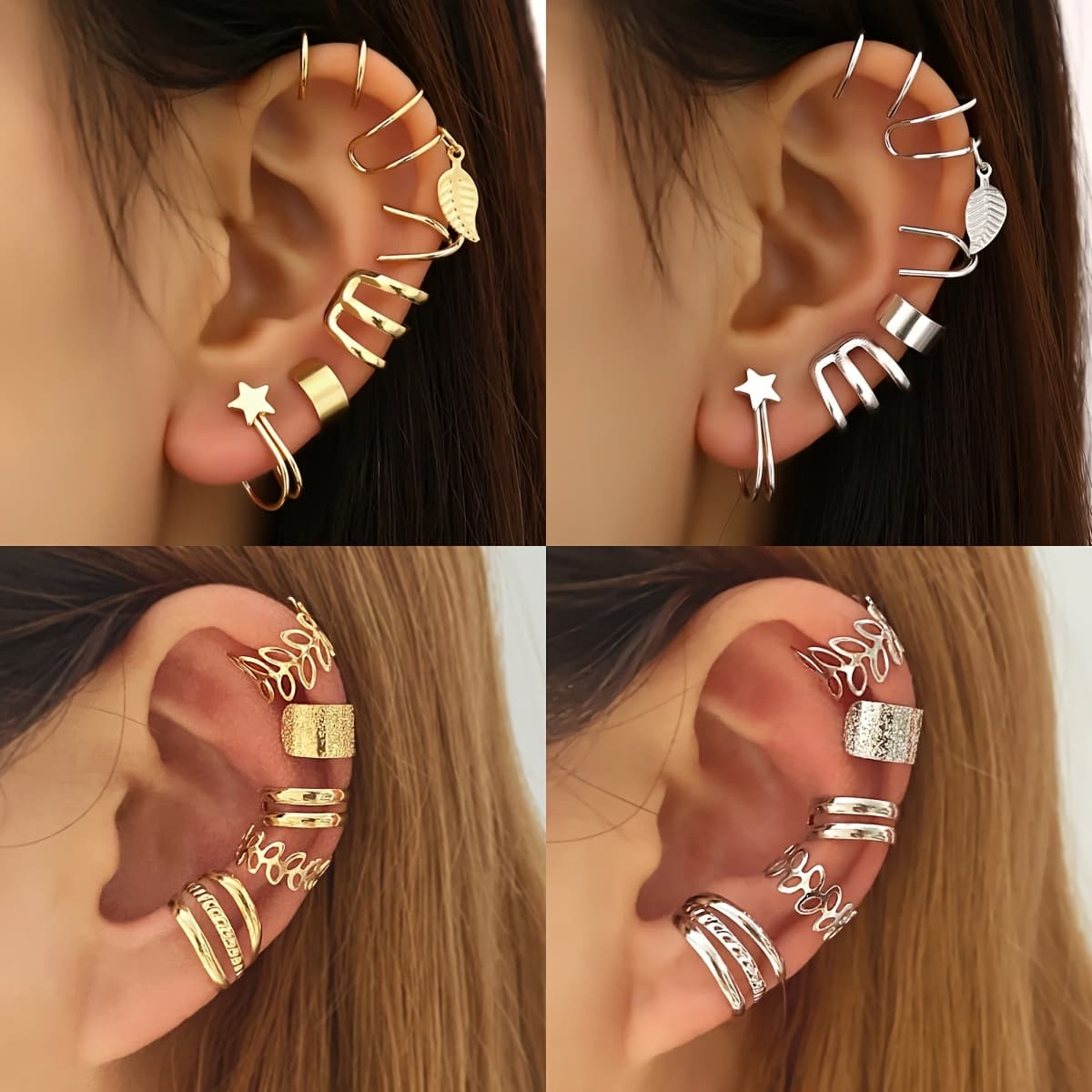 TEMU 22pcs Ear Cuffs Earring Set - Adjustable Non-piercing Clip- Cartilage Wrap Earrings Suitable For Girls &, Jewelry Collection With Options (no Piercing Required, For All Ages), For Teenager