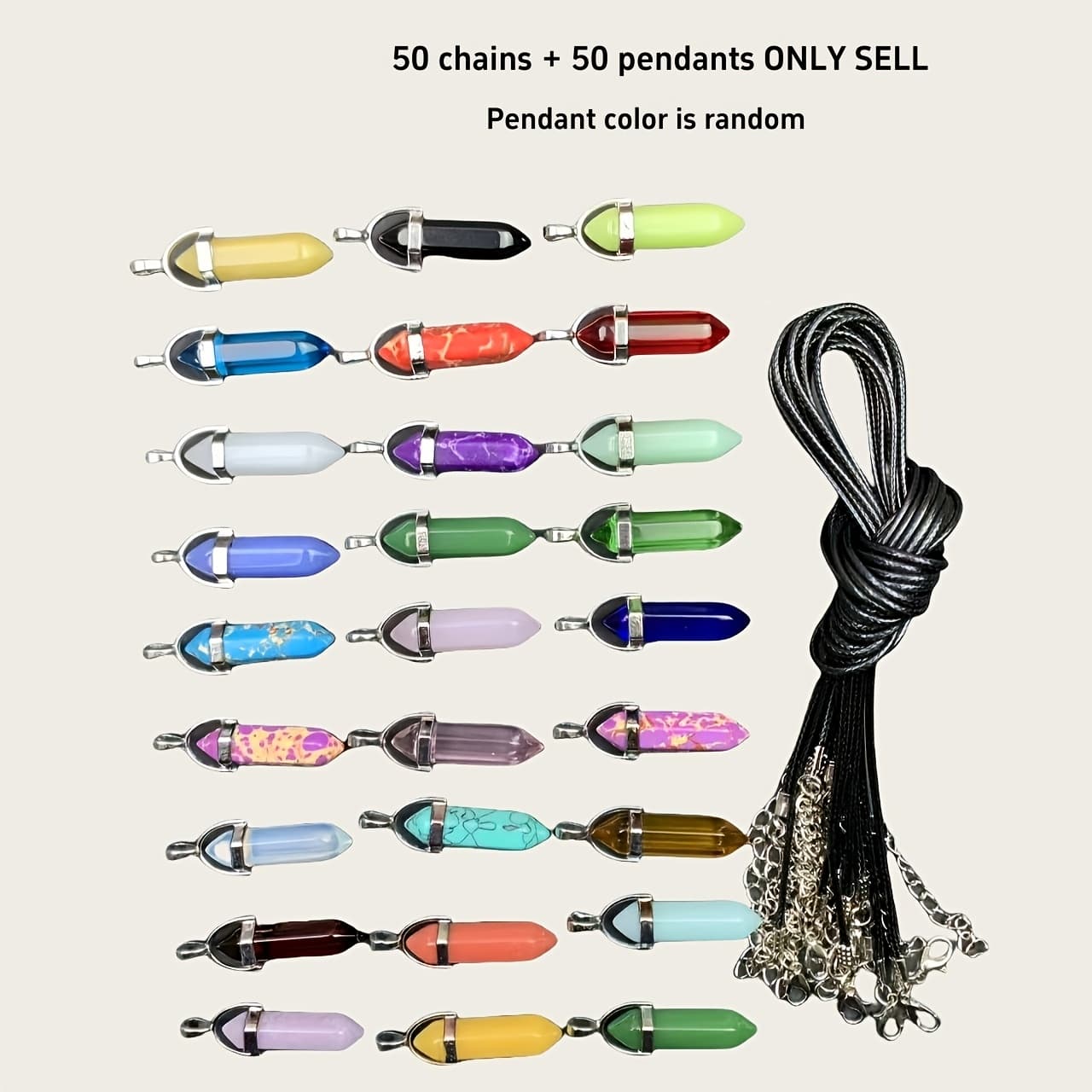 TEMU 100pcs Hexagonal Chakra Pendant -shaped Pendant, With Black Rope Chain, Shiny, Durable, And Match, Charm Of Making 50pcs Pendant + 50pcs Black Rope Chain Pendant Random