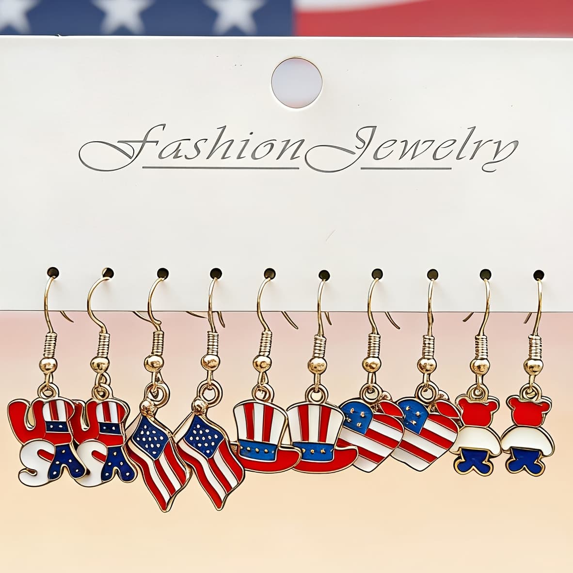 TEMU 5 Pairs Creative Red Blue White Striped American Fashion Earrings With American , Ideal Gift For , Suitable For All , Elegant Additions | American Flag Earrings | Lightweight Earrings