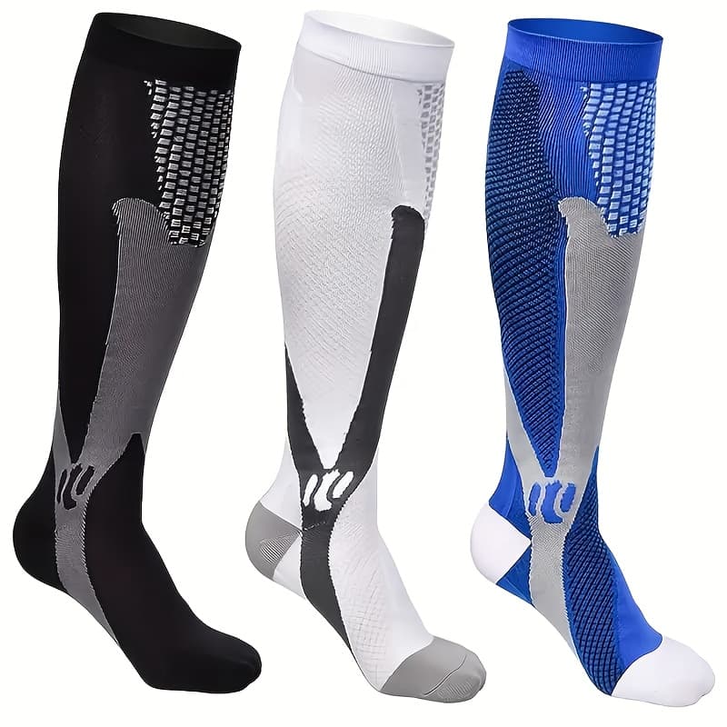 TEMU 3 Pairs Of Unisex Compression Socks Featuring A , Ideal For Sports Support, Hiking, And Outdoor Activities. Sleek Socks Are Made From Stretchy Fabric, Perfect For Running, Cycling, , And Work
