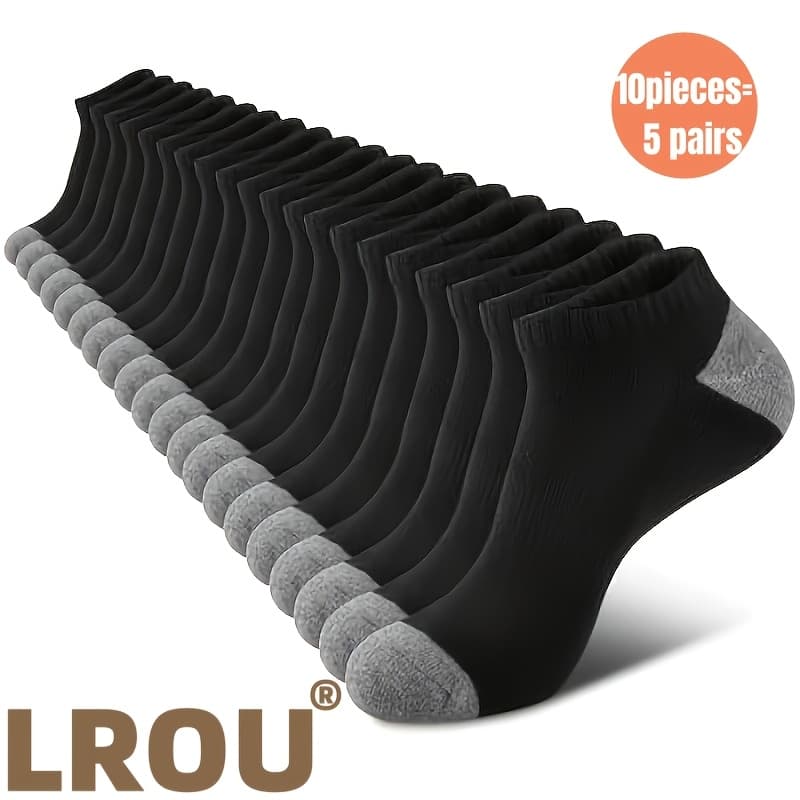TEMU 10pcs 5 Pairs Men's And Women's Breathable Mesh Sports Socks, Featuring Moisture-wicking And Elastic Cushioning - In Solid Colors, Suitable For Fitness Training, Machine Washable Sports Socks