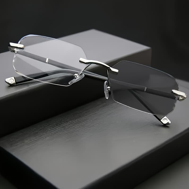 TEMU Men's Vintage-inspired Tr90 Glasses With Color-shifting Lenses - Featuring A Lightweight Rectangular Shape That From Dark To