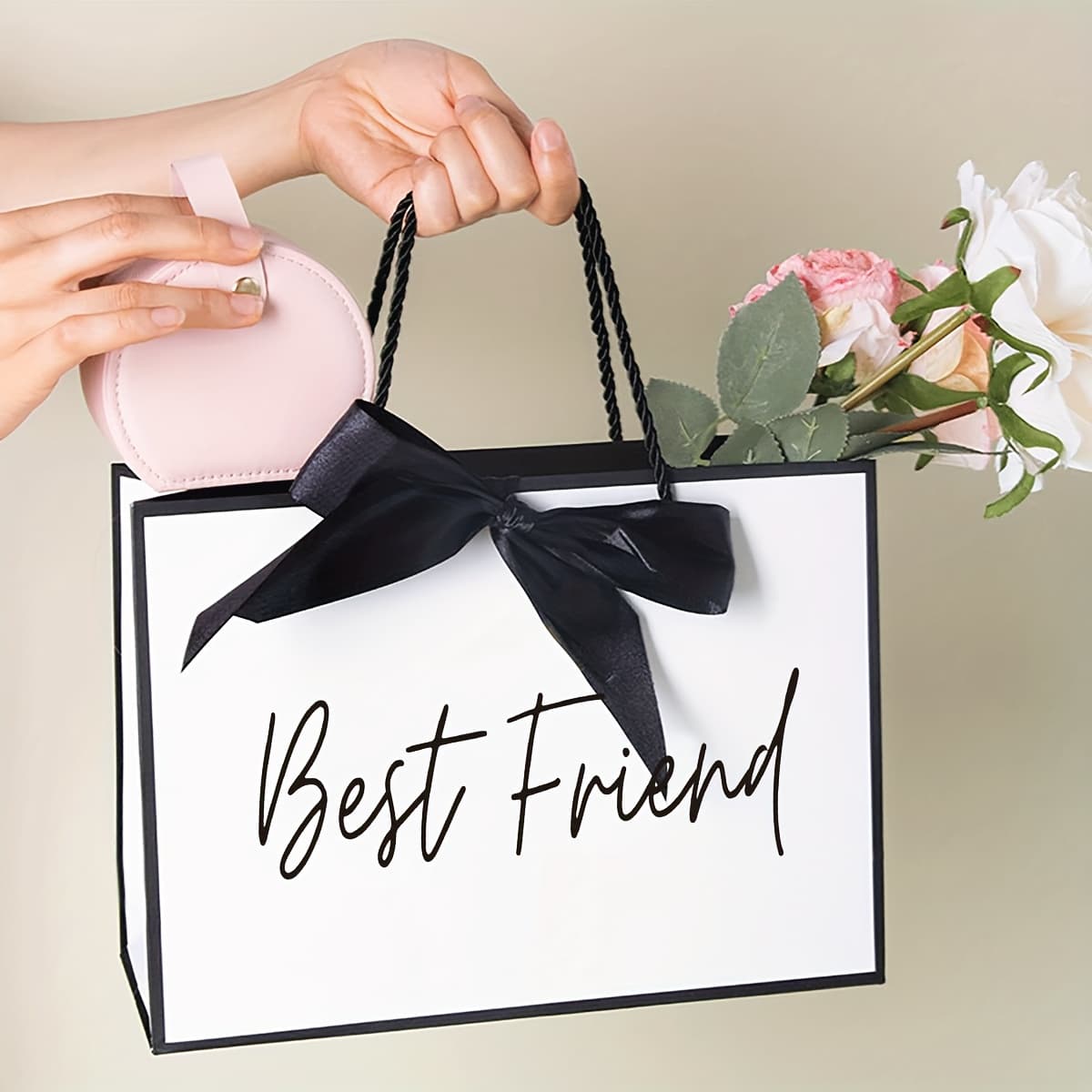 TEMU 1pc Best Friend Gift Bag With - Closure - Elegant Bag Suitable For Birthdays, Christmas, Thank You Gifts For Bestie,, - Ideal Bestie Present