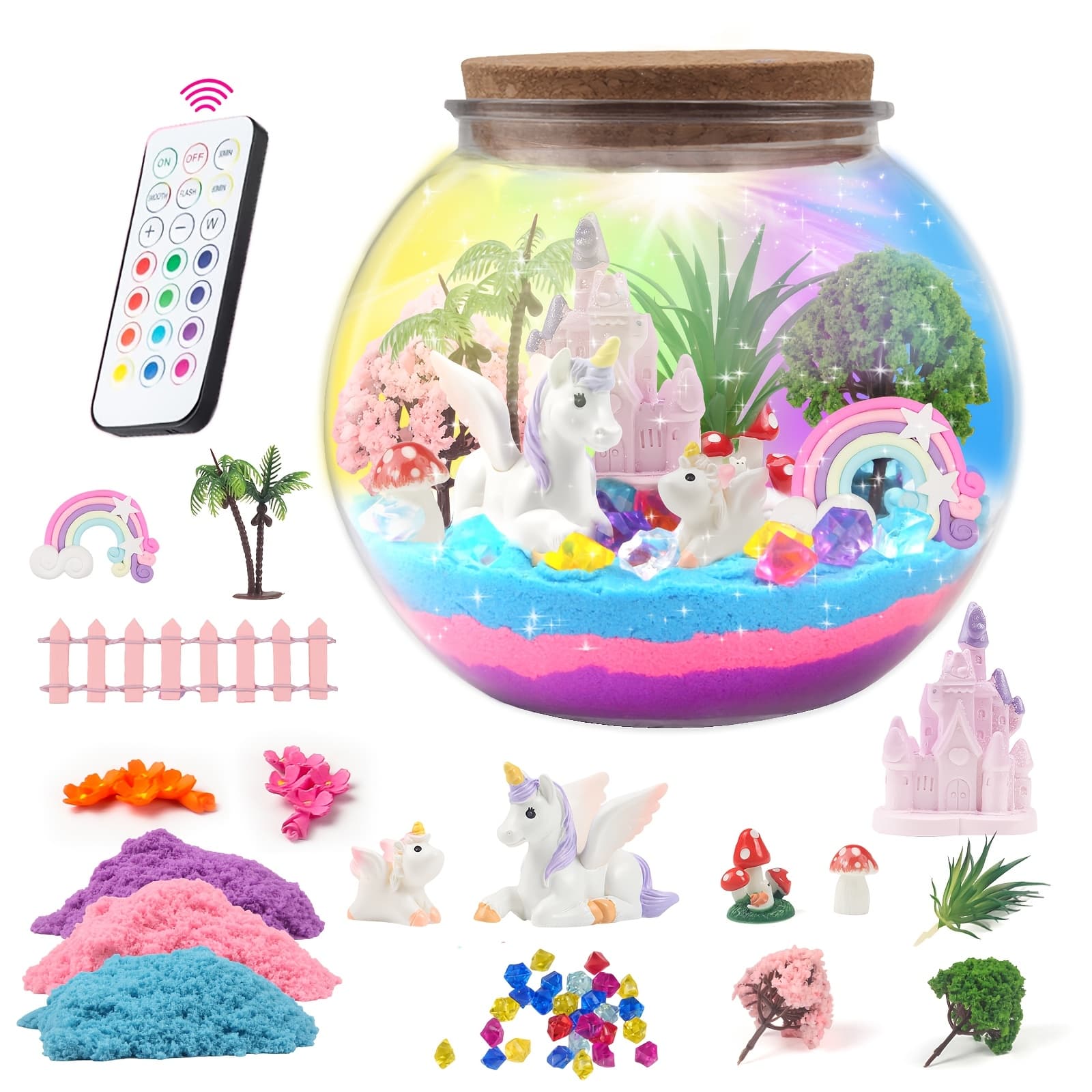 TEMU Mydova Unicorn Terrarium Crafts Kit For Kids - Unicorn Birthday Gifts Toys With Led Night Light & Remote Control Diy Unicorn Toys Arts And Crafts Kit For Kids Girls Ages 6+year Old