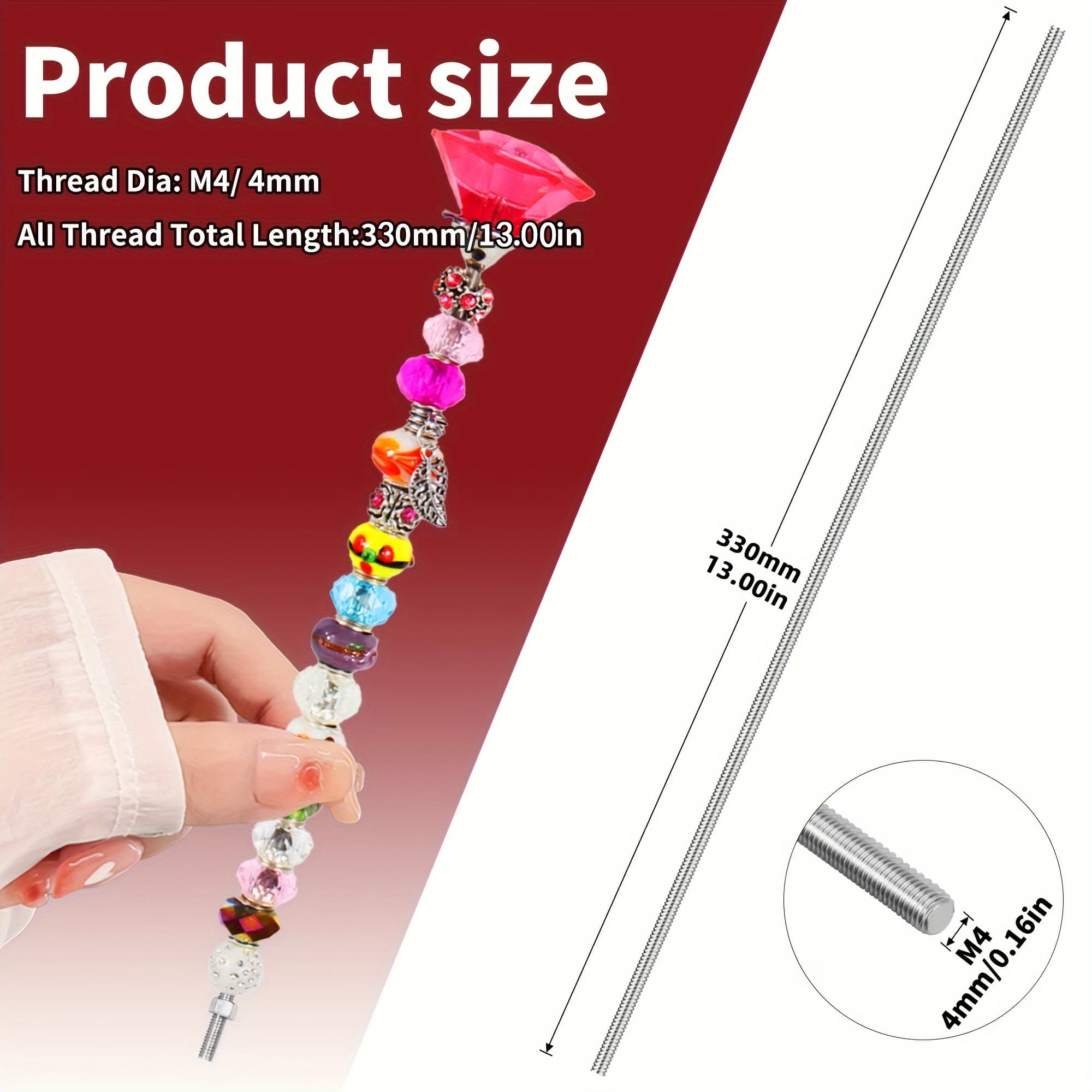 TEMU 40pcs 8/32 Inch 4mm Threaded Rod With Hex Nut 4mm, Stainless Steel Threaded Stud Rod For Beaded Rod, Plant Post, Sturdy Rod, Fairy Rod