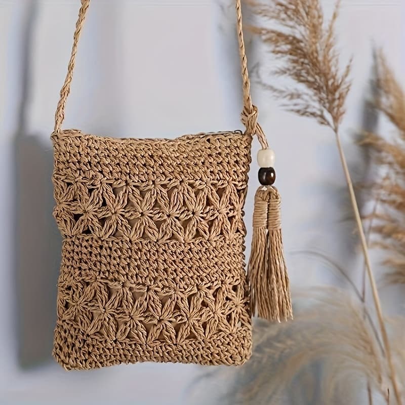 TEMU Fashionable Straw Woven Women's Bag Summer Shoulder Bag Versatile Travel Vacation Beach Crossbody Bag
