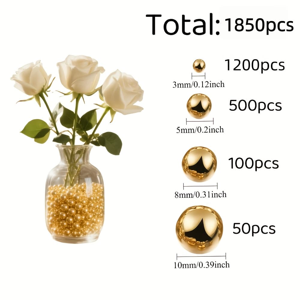 TEMU 1850pcs Golden Acrylic Beads Vase Centerpiece Container Filler, Flowing Beads For Vase Golden Spheres, Golden Decor, New Year Decoration Beads