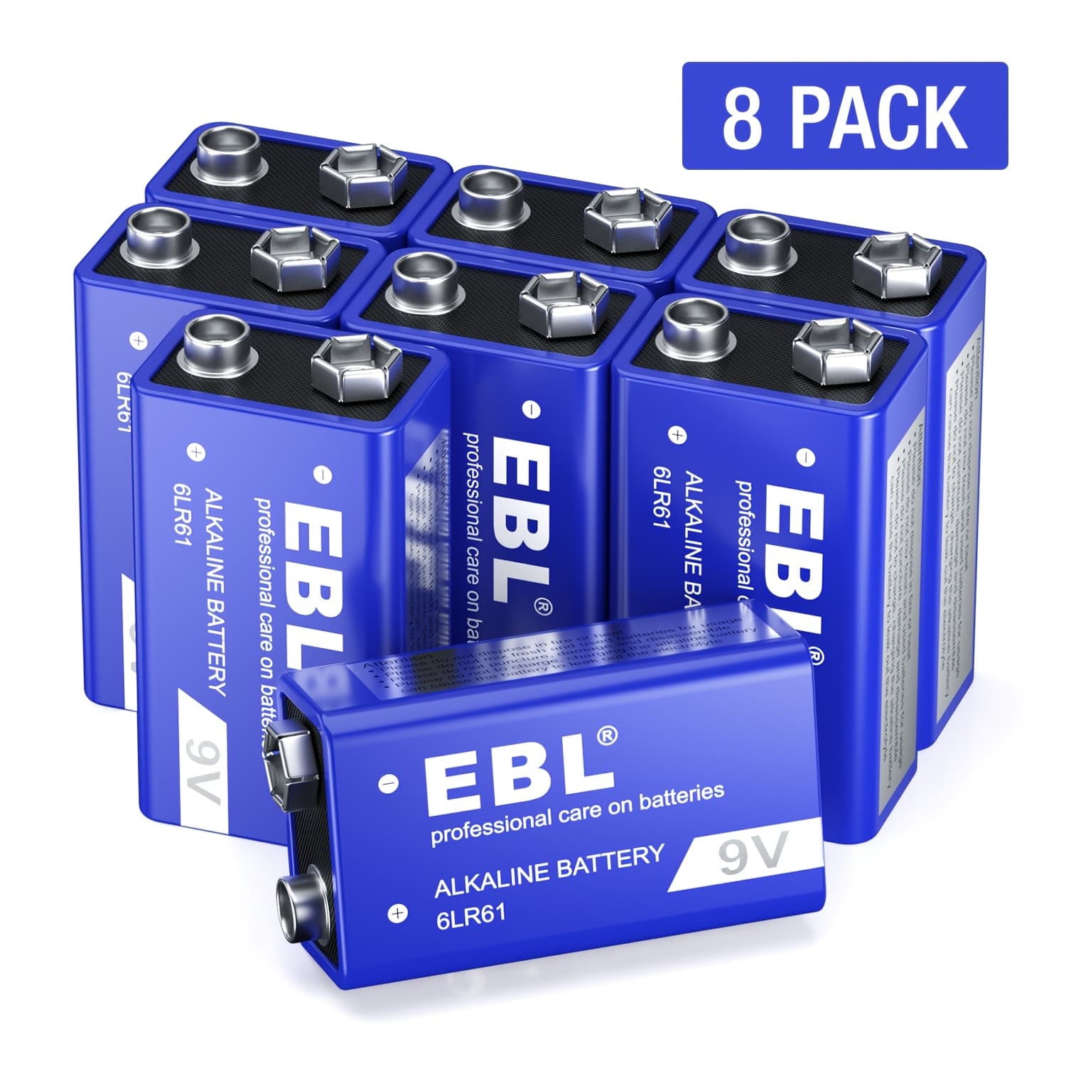 TEMU Ebl 8-pack 9v Batteries 6lr61, Extremely Long-lasting, Leak-resistant, And Sturdy For Home Appliances, Emergency Use, Outdoor Activities, Electronic Gadgets, And Solar/wind Equipment
