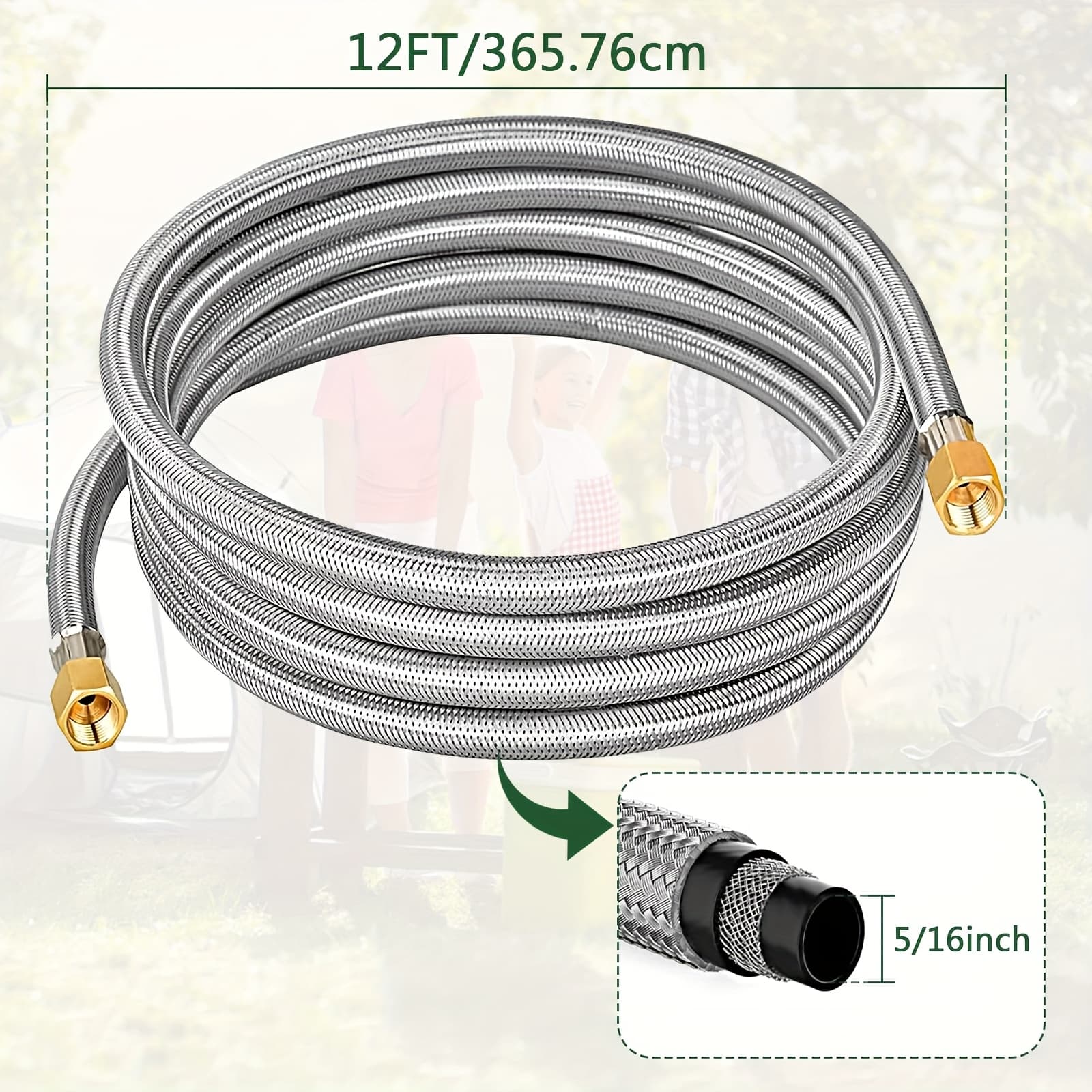 TEMU 6/12ft Propane Hose Extension With 3/8" Female Flare On Ends, Stainless Braided Propane Gas Line Pipe For Rv, Gas Grill, Fire Pit, Heater, Propane Tank, Etc.