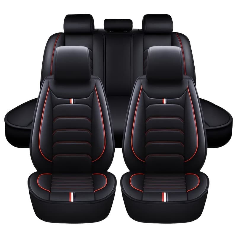 TEMU Complete Set Of Premium Faux Leather Car Seat Covers Designed For 5 Seats, Offering Full With A Waterproof Leatherette End, Suitable For A Of Vehicles Including Cars, Trucks, Sedans, And Suvs
