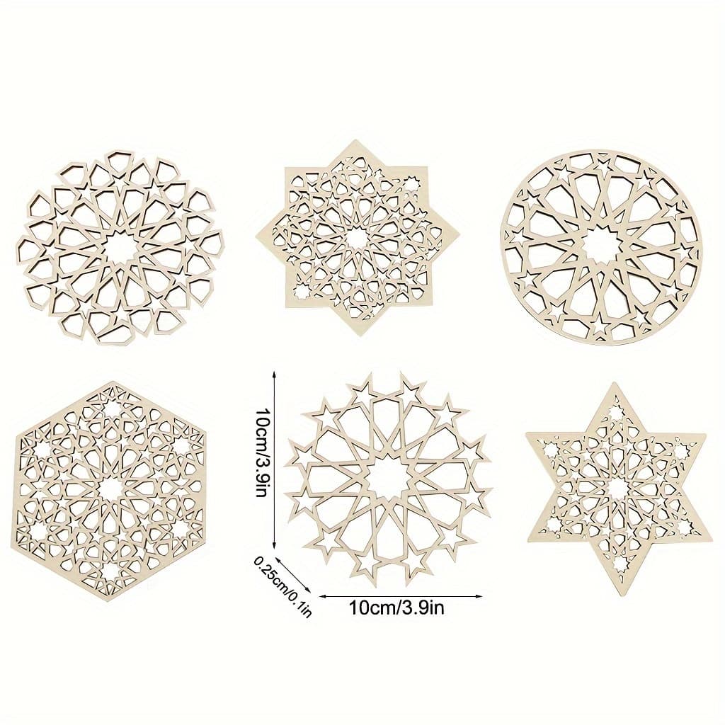 TEMU 6pcs Creative New Wooden Eid Tea Coaster Home Decor Ramadan Crafts Ornaments