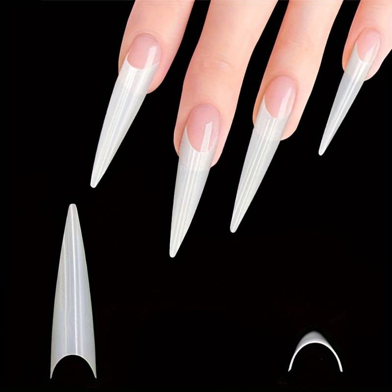 TEMU 500pcs 2xl Ultra-thin Stiletto False Nail Tips - Clear, Long Almond Shape For Diy Manicure & Pedicure