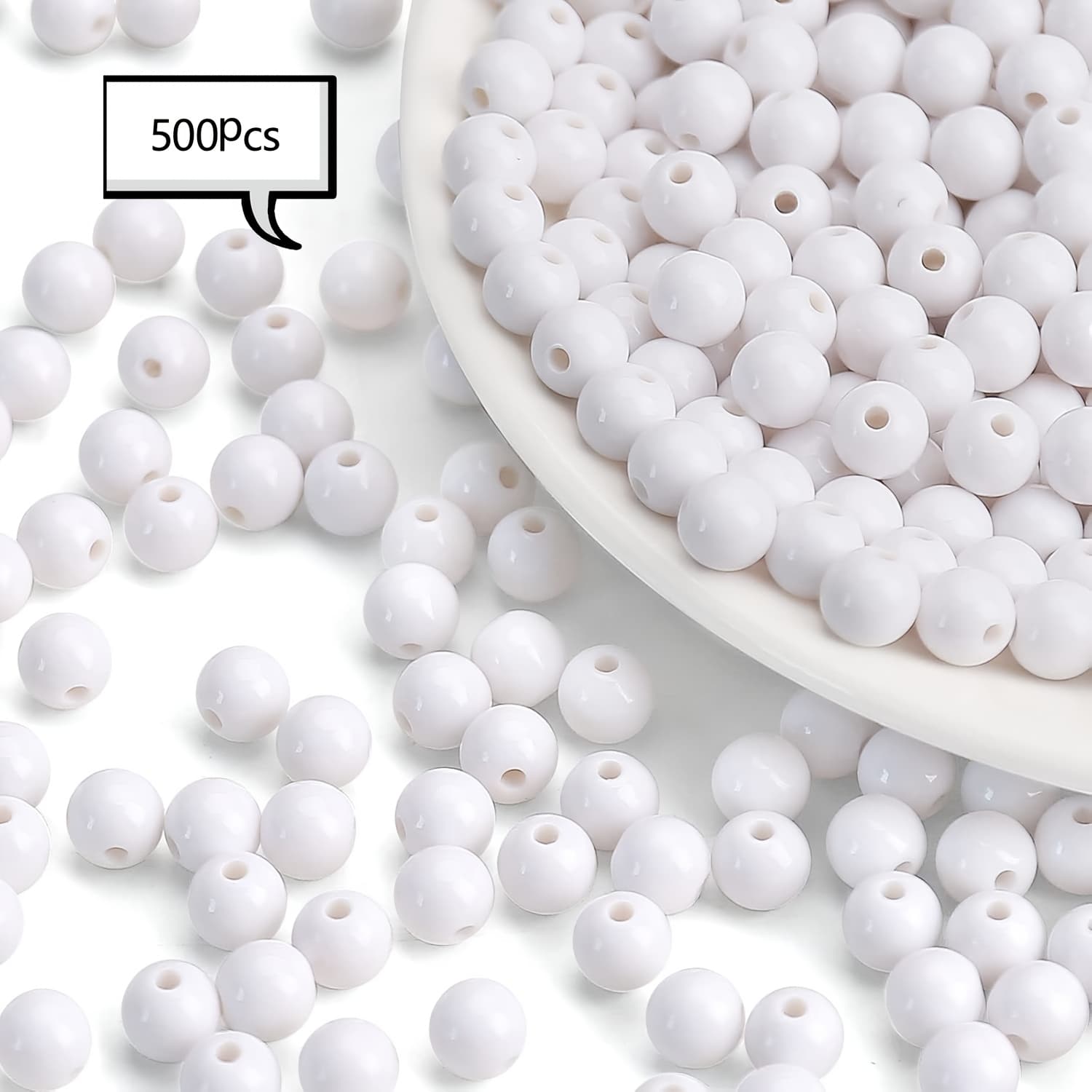 TEMU 500pcs 8mm Acrylic Round Beads, Round Acrylic Balls Beads, Chunky Beads, Plastic Resin Beads For Necklace And Bracelet Making, Crafting Supplies