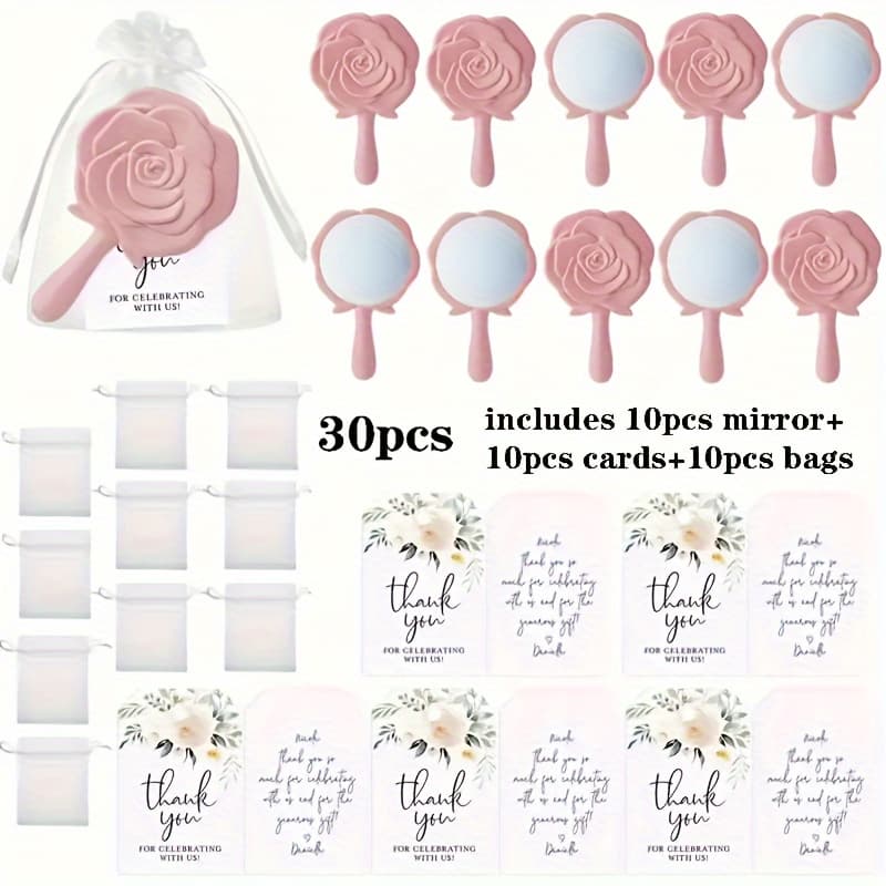 TEMU Gift For Her/him 30pcs Bridal Shower Favors Mirrors Plastic Compact Mirrors Bridal Thank You Cards With Organza Bags Wedding Party Gifts Bridesmaid Gifts For Guests Bridal Party Supplies