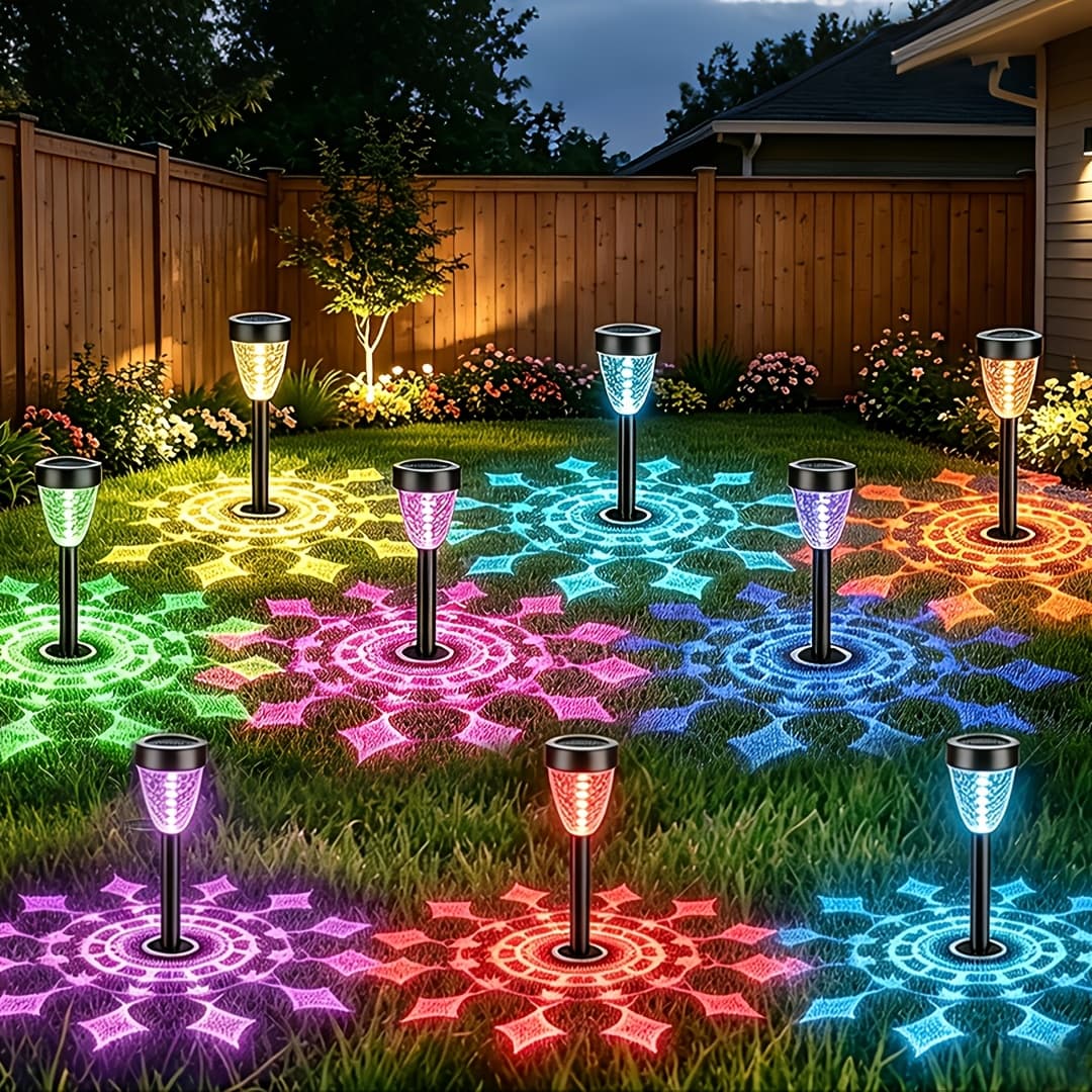 TEMU 12 Pack Solar Lights Outdoor, Mandala Shadow Pathway Lights Color Changing & Warm Light, Long Lasting Auto Dusk To Dawn Decor For Patio Yard Walkway Driveway, Create Magical Ambiance At Night