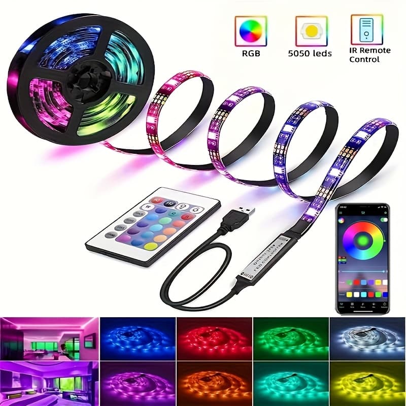 TEMU Usb Led Strip Lights With Remote, 24-key Remote Led Light Strip, Flexible Led Tape Lights For Bedroom Indoor Kitchen Halloween, Christmas