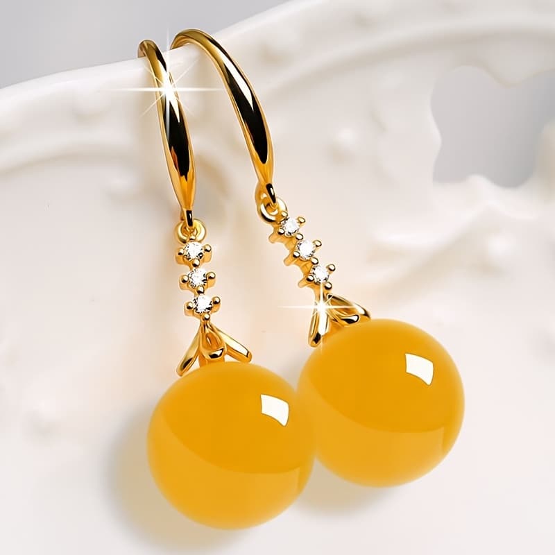 TEMU 1pair Simple Luxury Agate Ball Earrings Women Multicolor Agate Earrings Ball Pendant Design Costume Jewelry For Wedding Perfect Gift