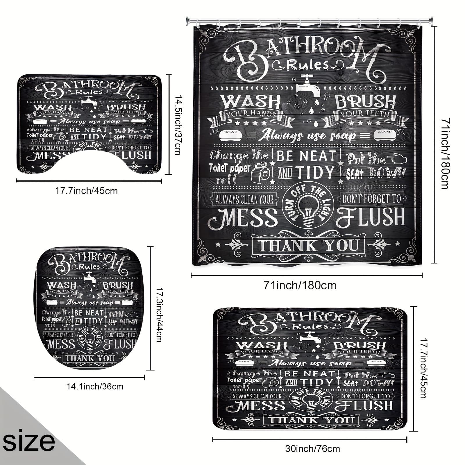 TEMU Set Of 1/4 Humorous Bathroom Shower Curtain, Featuring A And With Positive And Motivational Quotes. This Vintage Comes With 12 Hooks, Along With A Non-slip, U-shaped Toilet