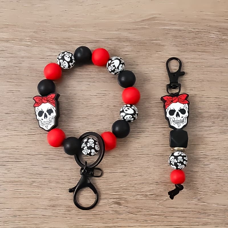 TEMU 2pcs/set Skull Handmade Beaded Keychain Beaded Wrist Key Ring Bag Hanging Ornament Female Key Pendant Anti Lost Pendant Perfect Gift For