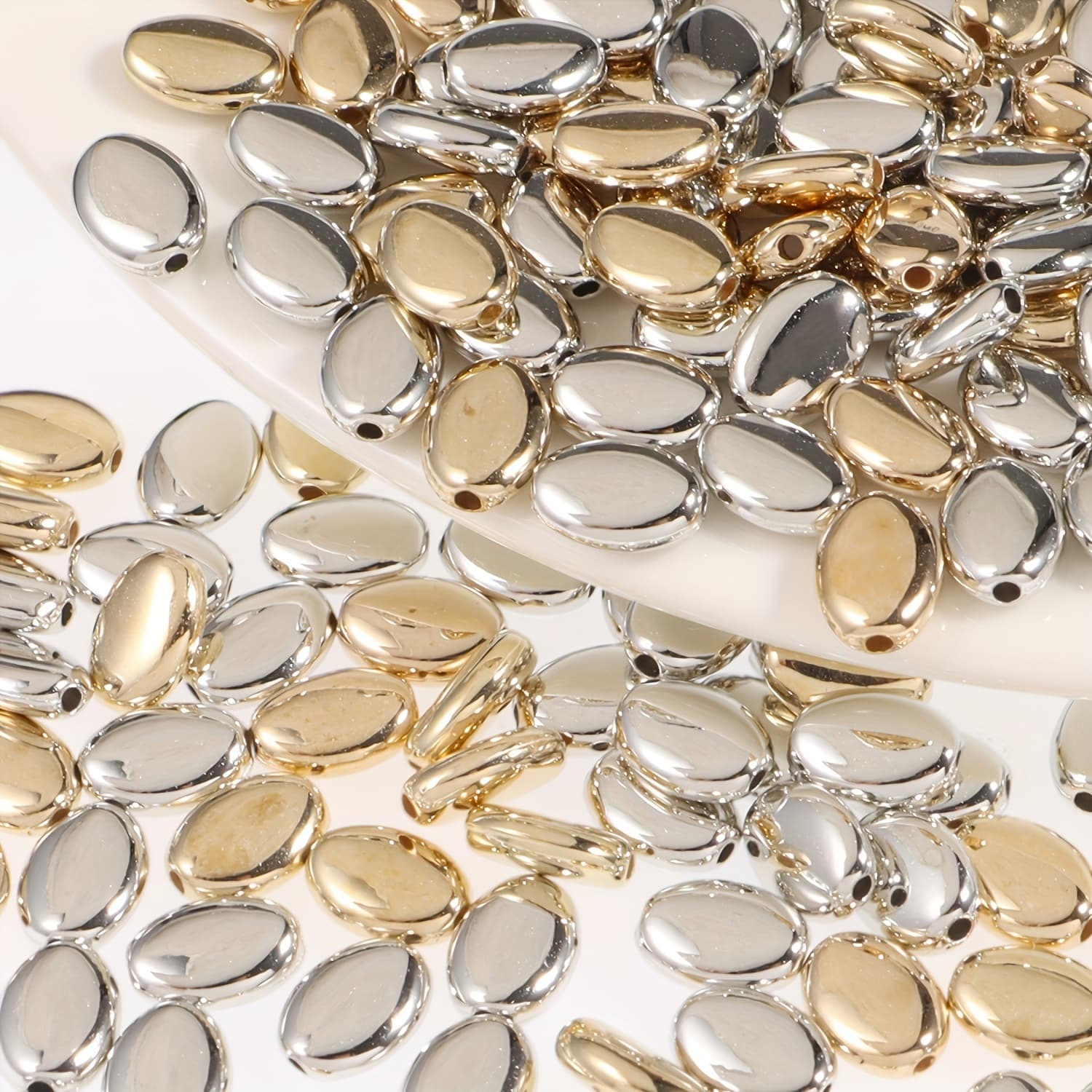TEMU 120pcs Plated Oval Beads Metal Flat Round Spacer Beads Loose Beads Tiny Smooth Beads For Bracelet Necklace Jewelry, Making Jewelry Accessories And Jewelry Manufacturing Supplies