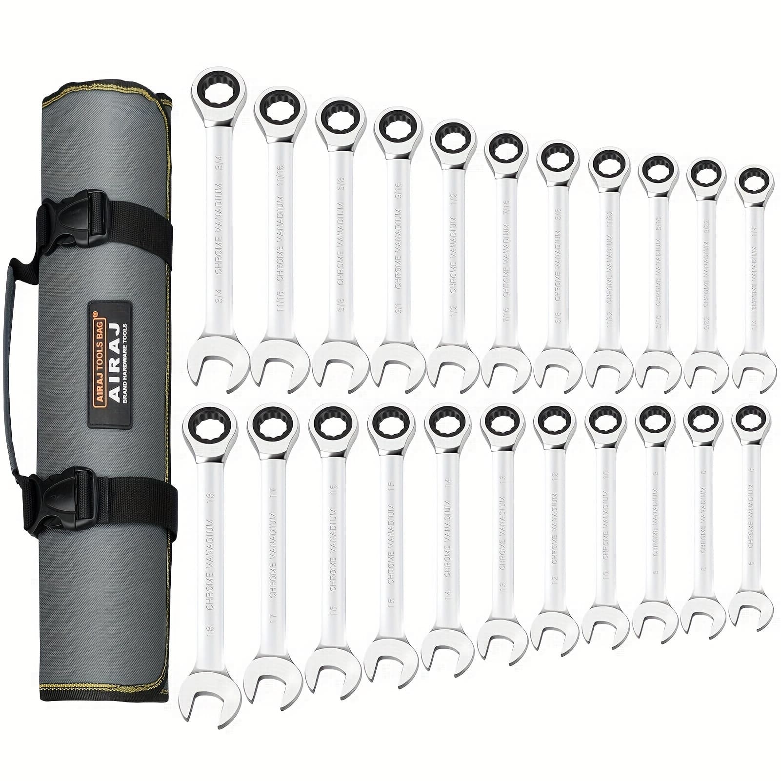 TEMU Ratcheting Wrench Set 22pcs, Sae 1/4-3/4 Inch & 6-18 Mm, Standard Combination Ratchet Wrenches Set For Car Repair And Repair, Chrome Vanadium Steel, Portable Handbag
