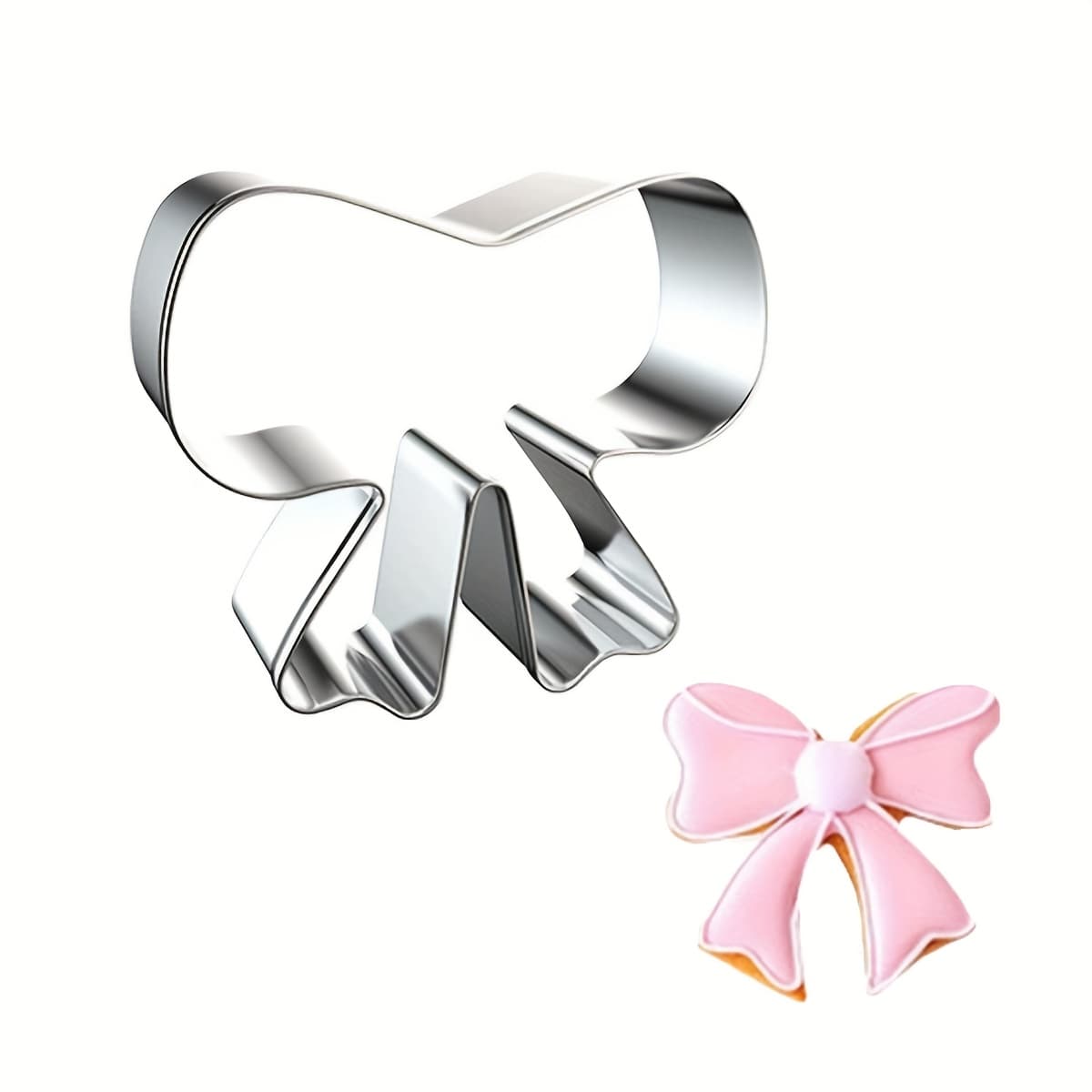 TEMU Stainless Steel Bow Cookie Cutter - Valentine’s Day & Mother’s Day Diy Baking Mold, Heart-shaped With Decorative , Durable Kitchen Tool For Creative Baking