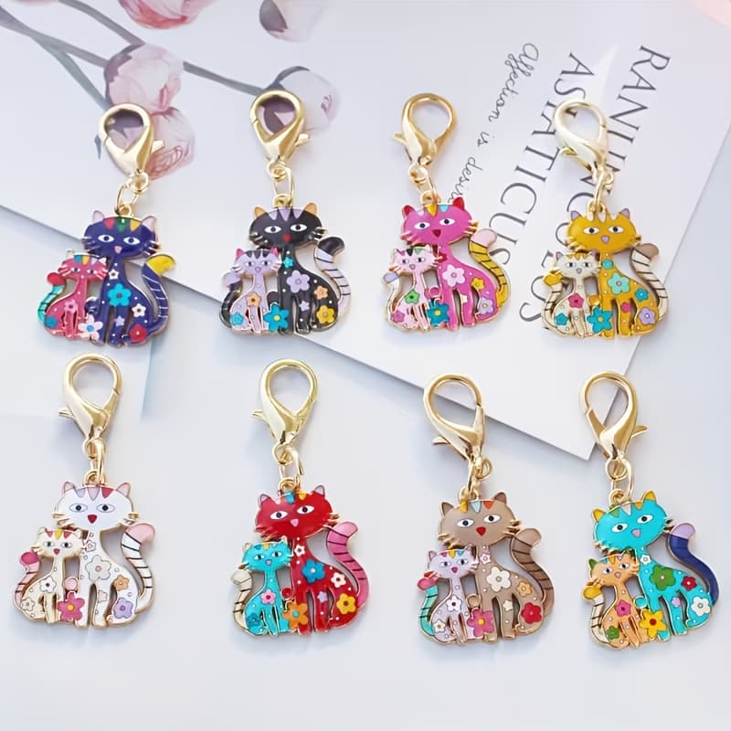 TEMU 8 Sets Of Parent- Cat Keychain Pendants, -shaped Cartoon Keychain Bag Decorations