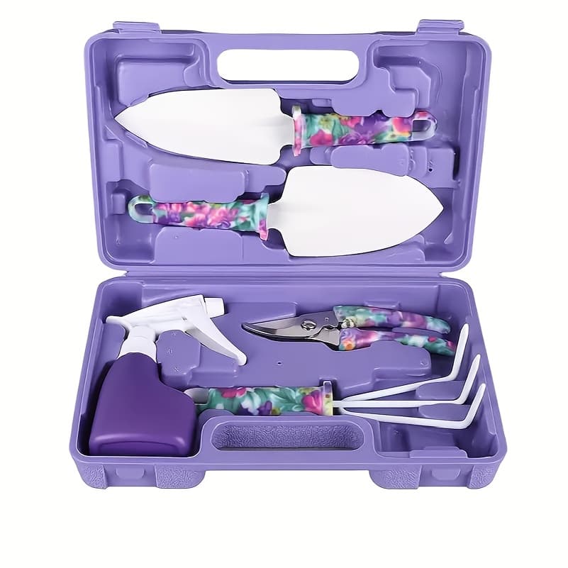 TEMU High-quality 5pcs Gardening Tool Kit With A Carrying Case - Includes Pruning Scissors, A Trowel, A Sprayer, And Tools | A Stylish Present For Female Gardeners, Indoor Plant Maintenance