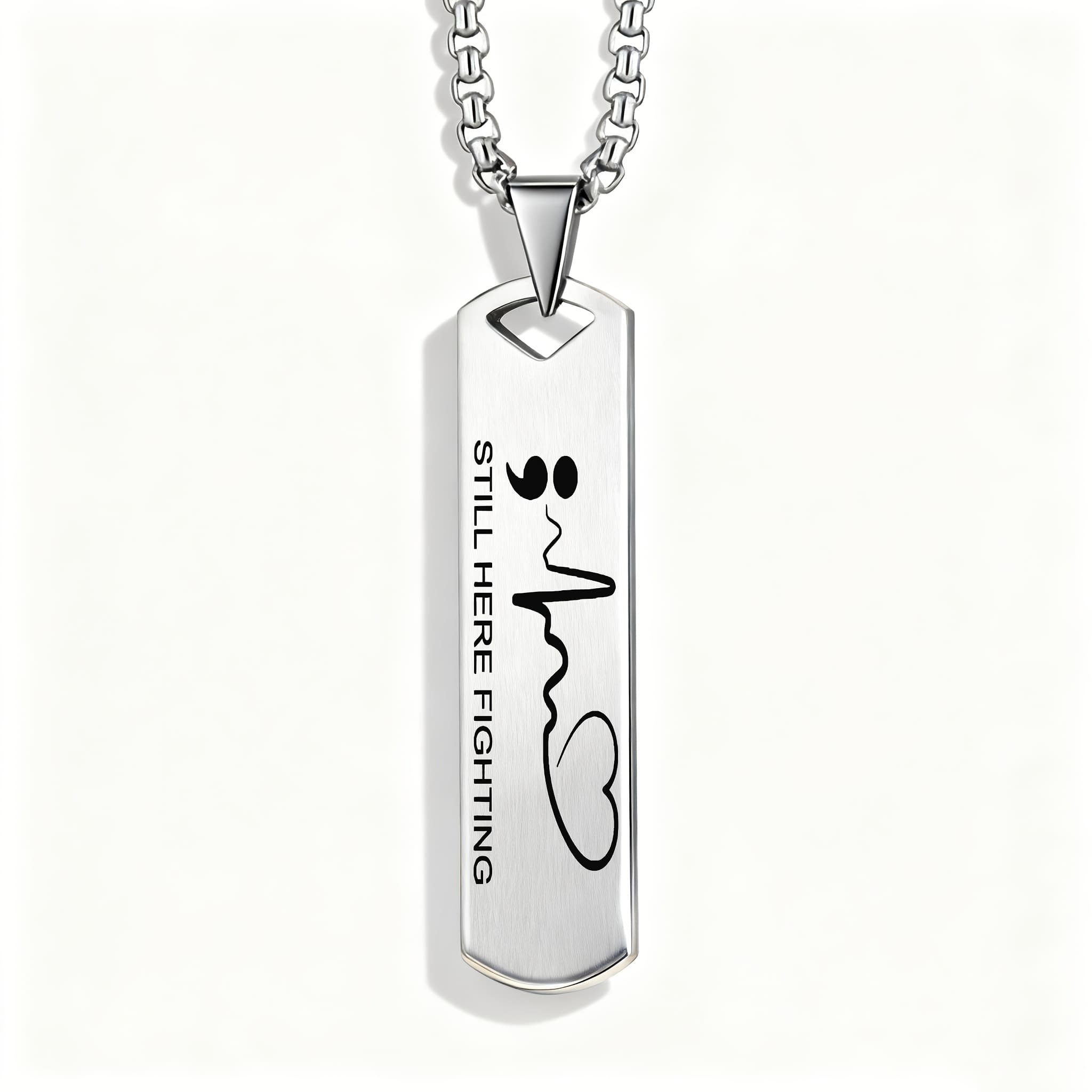 TEMU Stainless Steel Pendant Necklace | Mental Awareness Design With Heartbeat And Inspirational Quote, Perfect Gift For Colleagues, ,