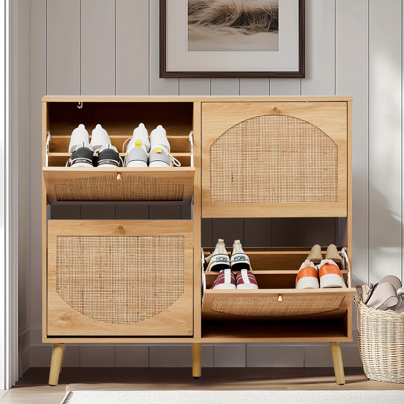 TEMU Shoe Storage Cabinet, With 2/4 Flip Drawers, Space-saving Hidden Organizer With Detachable Shelves, , Freestanding Entryway Hallway Furniture For Porch/living Room Closet, Perfect For Gift