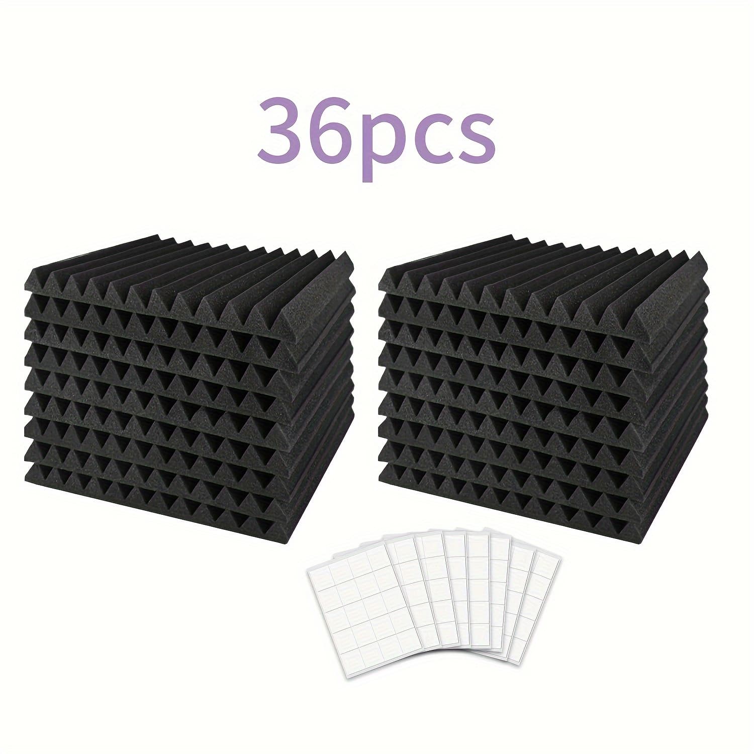 TEMU 36pcs Studio Acoustic Foam Panels, Soundproofing Wedges With Double-sided Adhesive, Acoustic Treatment Foam For Office, Home, " × 12" × 12