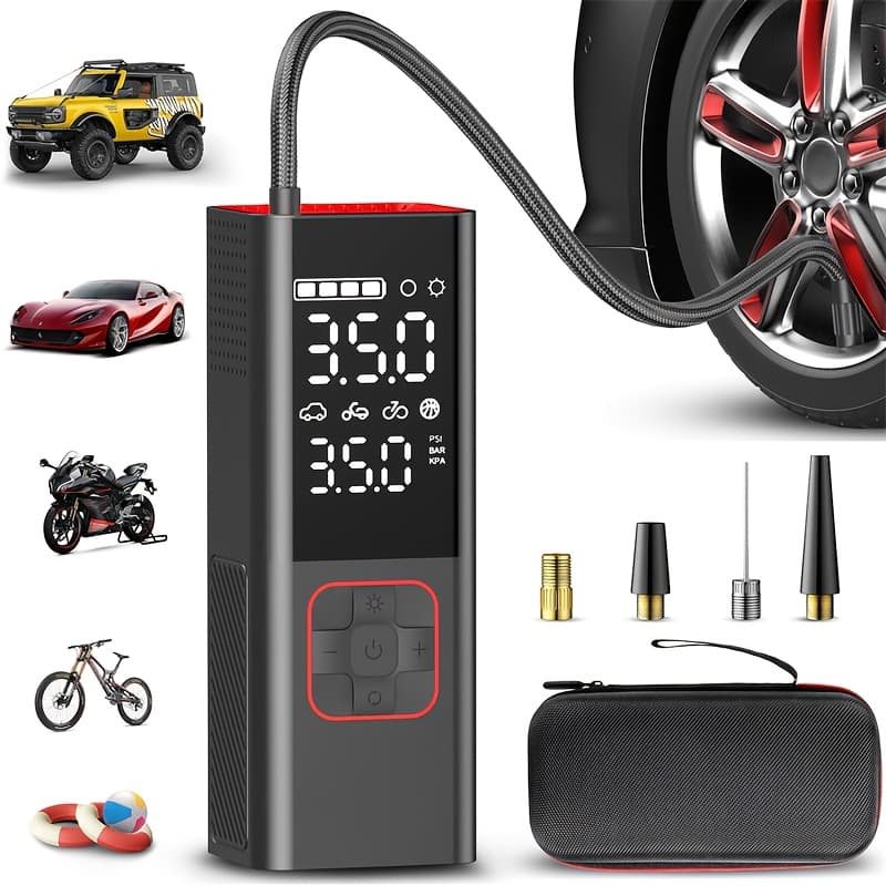 TEMU 20000mah Air Compressor With Digital Display & Fast Inflation - Portable Tire For Cars,, Motorcycles, Balls, Equipment - - Lithium, Emergency Power Bank, Pressure Gauge & Flashlight (12v)