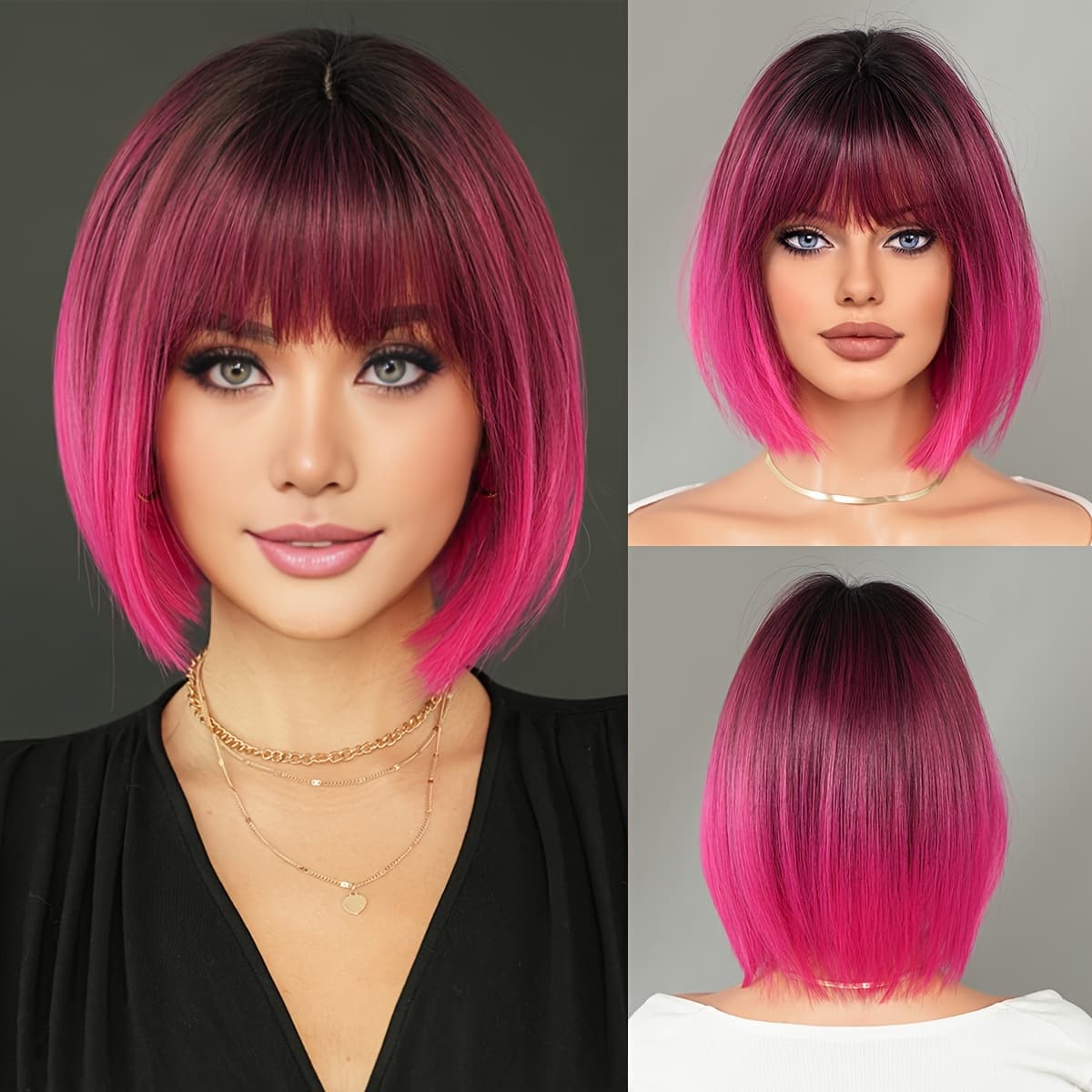 TEMU Costume Wigs Short Straight Red Wigs With Dark High Density Heat Resistant Pink Bob Wigs For Women Daily Party Use Halloween Dress Up Wigs Synthetic Wig Beginner Friendly 12 Inches