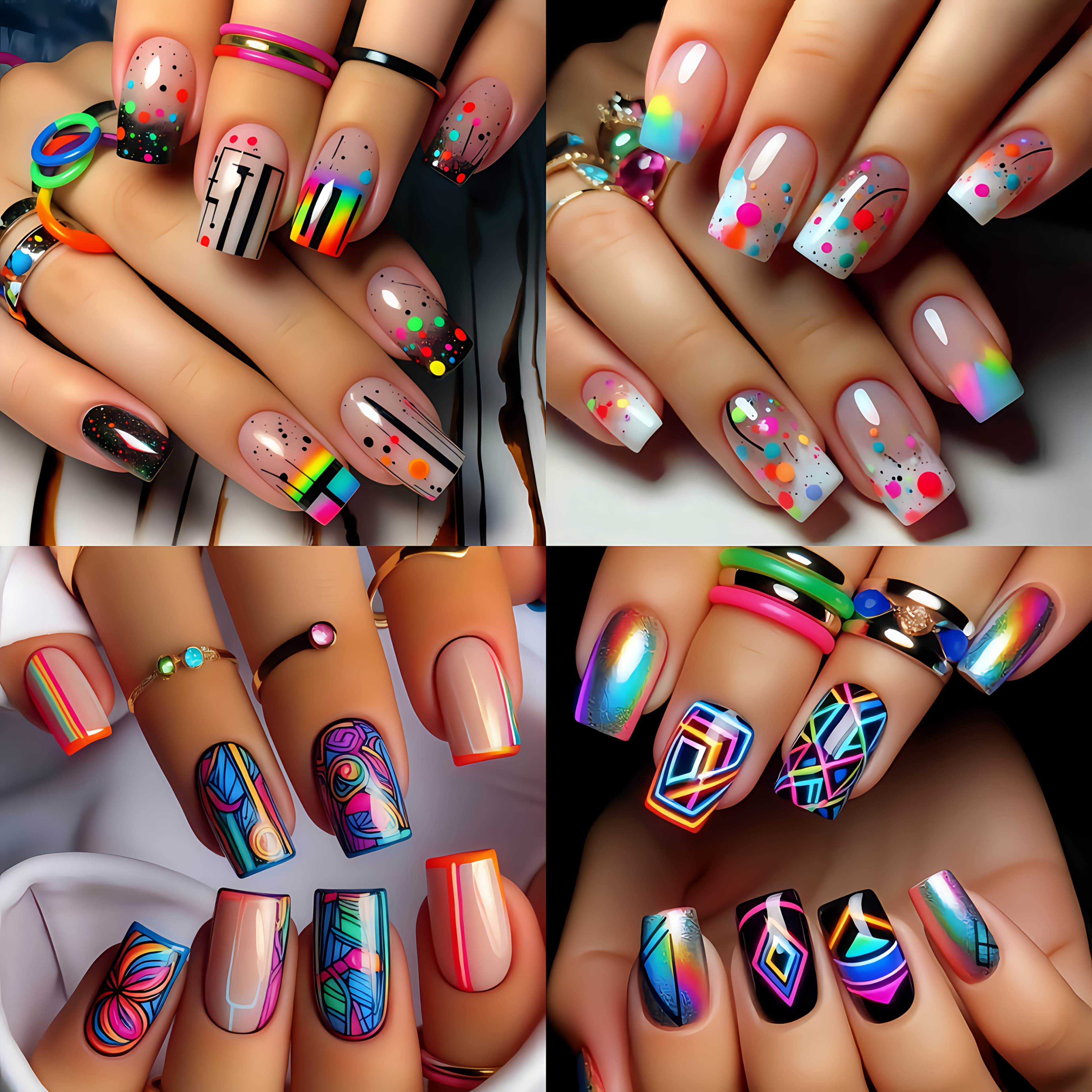 TEMU 96pcs Press-on Nail Art Set, Mixed , Square Shape, Medium Length, Glossy Finish, With Stripes And Gradient Patterns, Fashionable Removable False Nails Kit, Nail Accessories