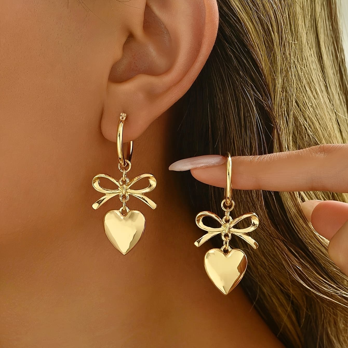 TEMU 1 Pair Love Bow Earrings With Peach Knot, Exquisite And Elegant, Valentine's Day Gift For