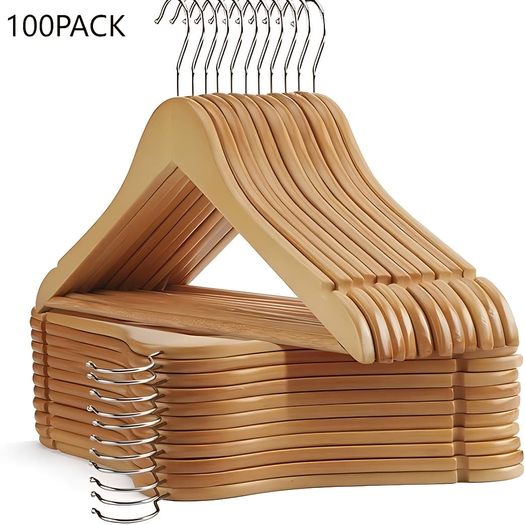 TEMU High-end Solid Wood Hangers: With Anti-slip Shoulder And Reinforced Waistbands, Can Hold Heavy Down Jackets And Coats. Non-toxic, And Space-saving, Create A Tidy Closet