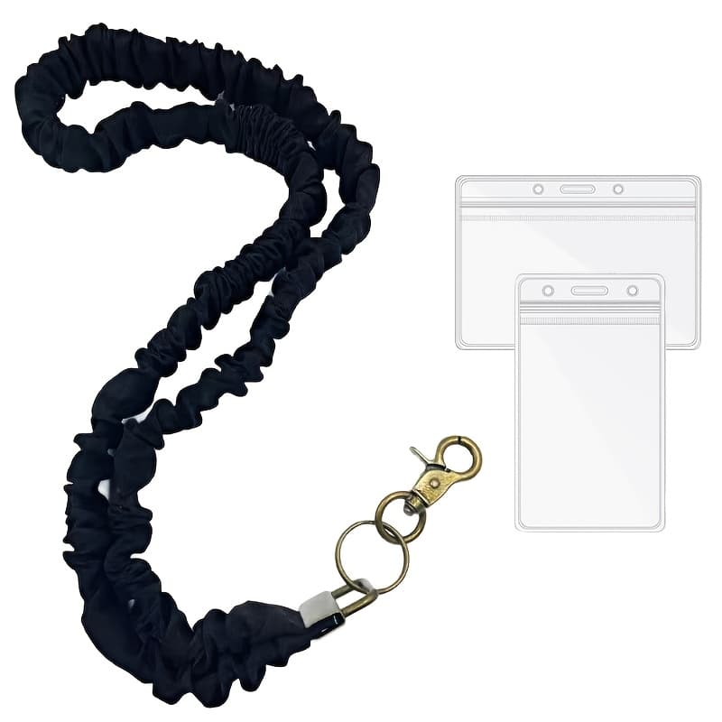 TEMU 2d Elastic Hair Tie Style Stretchable Pleated Badge Lanyard - Cute Neck Key Lanyard | Women's , Id Badge Set