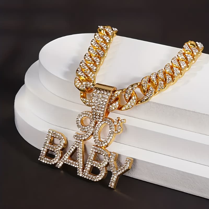 TEMU 1pc Pendant Necklace With Ice Cuban Chain Men's Hip Hop Necklace With Full For Men Miami Choker Necklace Jewelry Gift For Gift, Father's Day Gift