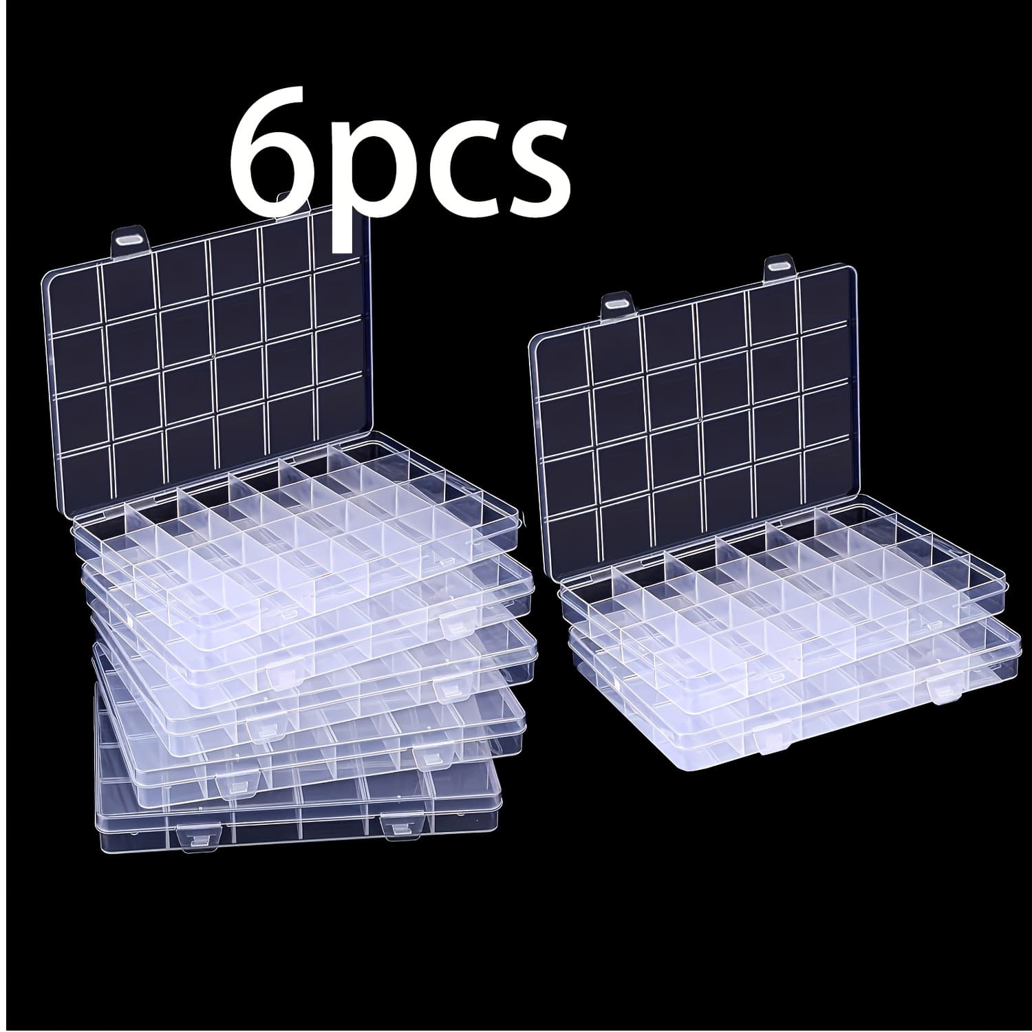 TEMU 6-pack 24 Compartment Clear Plastic Storage Box With - Beads, Craft Supplies And Small Tools Organizer - For Easy Sorting And Storage, Jewelry Box, Bead Storage Box, Jewelry Boxes