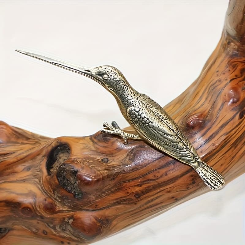 TEMU 1pc Of Retro Solid Copper Long Mouthed Bird Figurine Decoration, Classical Brass Animal Woodpecker Statue, Home Office Desk Decoration
