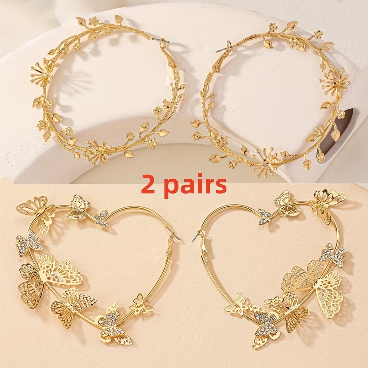 TEMU Floral Branch Large Hoop Earrings For Women, Exquisite Vintage Golden Twig Flower Leaf Circle Earrings For Sweet Spicy Girls, Perfect Gifts For Birthday Party Holiday Daily Wear