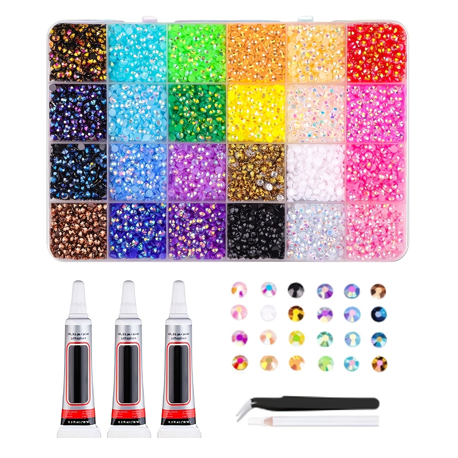 TEMU 24800 Flat Bottomed Artificial Gemstones, Upgraded 24 Color Resin Jelly Decoration Set, Suitable For Clothing, Shoes, Nail Art, Books, Diamond Painting