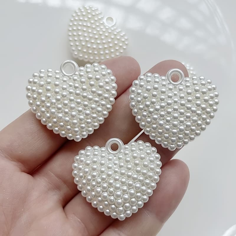TEMU 25pcs/4pcs Beautiful White Heart Bead Pendant Earring Bracelet Decorative Pendant Beads