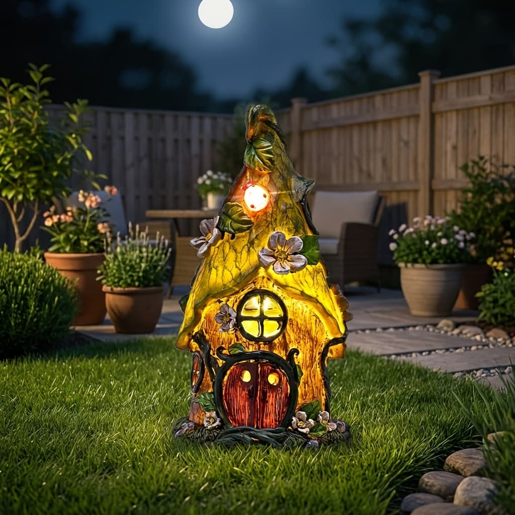 TEMU Solar For Courtyard Decoration, Outdoor Garden Sculpture, Mushroom House Ornament, Waterproof , Ideal For Courtyard, Balcony, And Porch, Perfect Gardening Gift