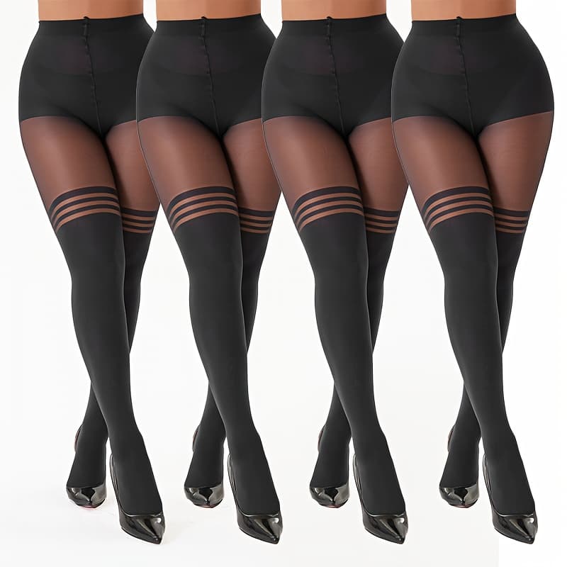 TEMU Set Of 4 Sports Leggings - 30d Ribbed High-waisted Seamless Tights
