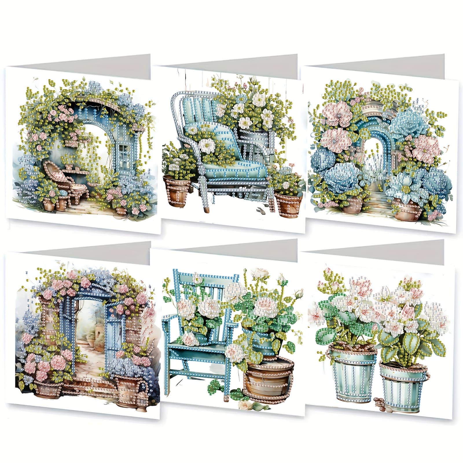 TEMU 6pcs 5d Diamond Painting Greeting Card Kits - Corner Pattern, Unique Irregular Shaped Acrylic Diamonds, Handmade Sparkling Cards With Envelope - Suitable For Holidays And Celebrations