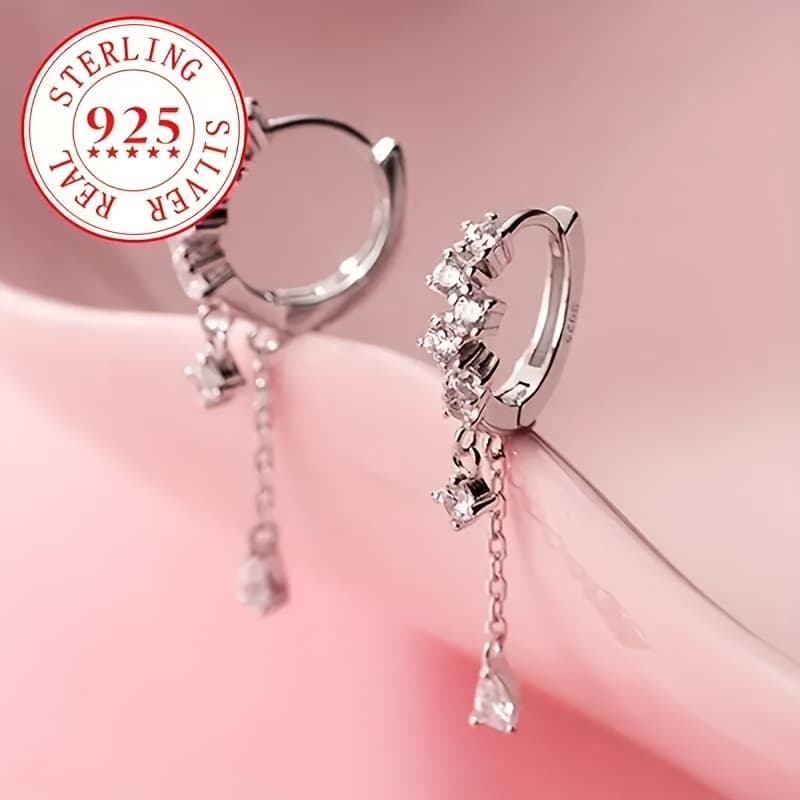 TEMU 1pc, Luxury 925 Sterling Silver Tassel Drop Earrings - Delicate, , Perfect Gift For Ladies, Daily Wear & Party (1.9g)