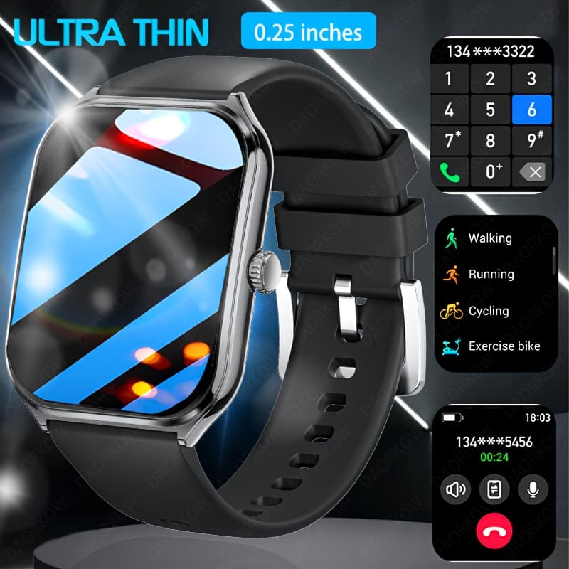 TEMU Slim 1.96-inch Amoled Smartwatch, Hd Resolution,, Wireless 5.2, Multi-sport Mode Music And Call Capabilities, Alloy Body, Silicone Strap, Rechargeable Lithium Polymer Battery For Iphone And