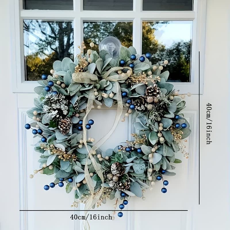 TEMU 16- Fruit Eucalyptus Wreath, Sheep Ear Golden Design, Elegant Front Door Simulation Decoration , Housewarming Gift, A Must For Christmas And Halloween